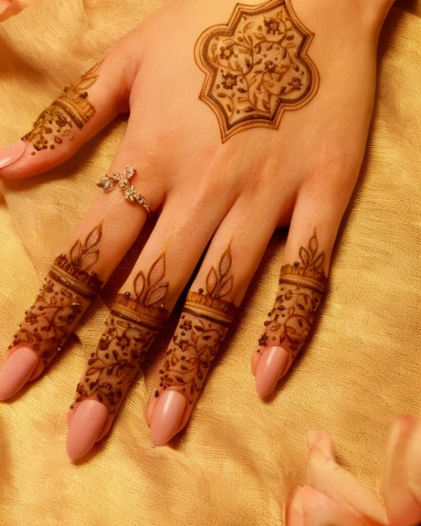 Mandala mehndi design placed at the center of the palm