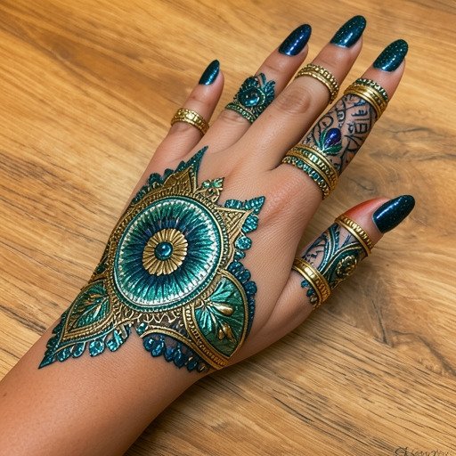 Tattoo-style mehndi design with sharp outlines