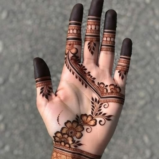 Front hand simple mehndi design with balanced patterns