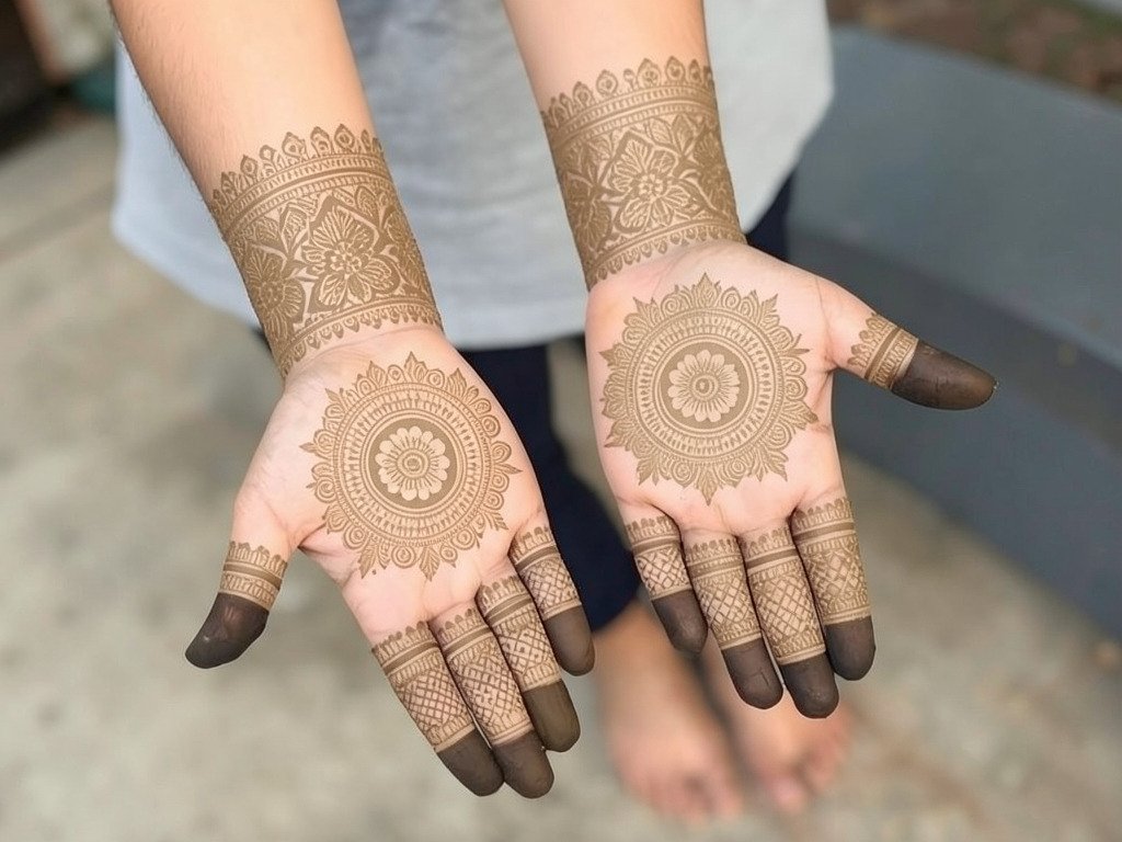 Simple mehndi design using dots and circular elements