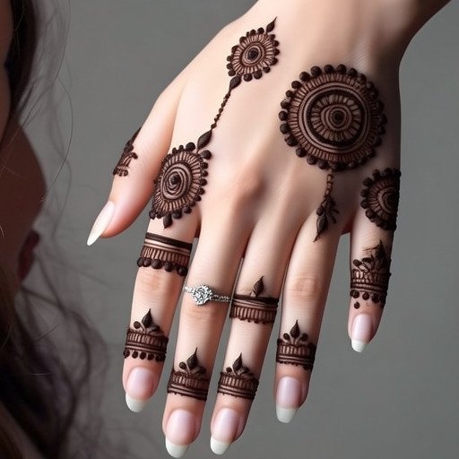 Full hand mehndi design extending towards the wrist