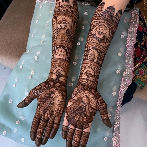 Close-up of intricate bridal mehndi detailing