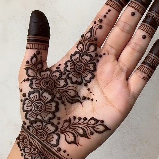Royal front hand mehndi design with detailed patterns