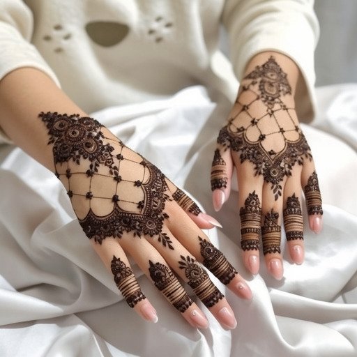 Back hand mehndi design photographed in outdoor natural light