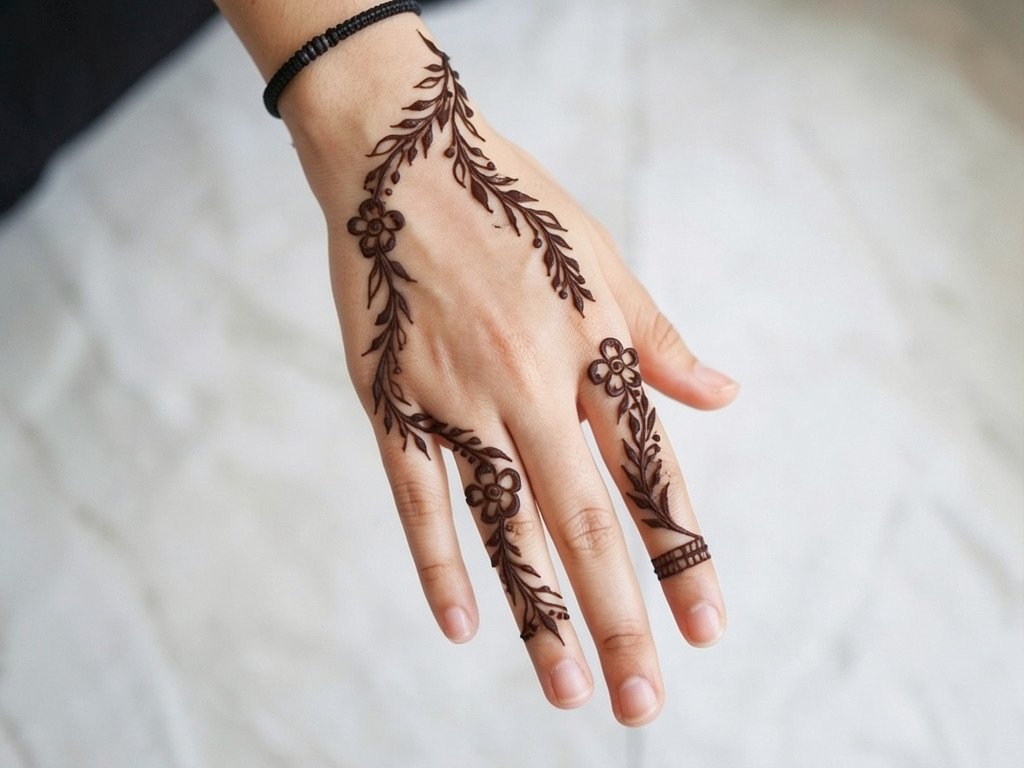 Arabic mehndi design for back hand with flowing patterns
