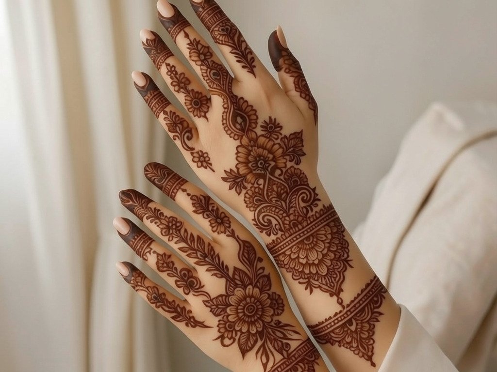 Arabic mehndi design showing even colour after one day