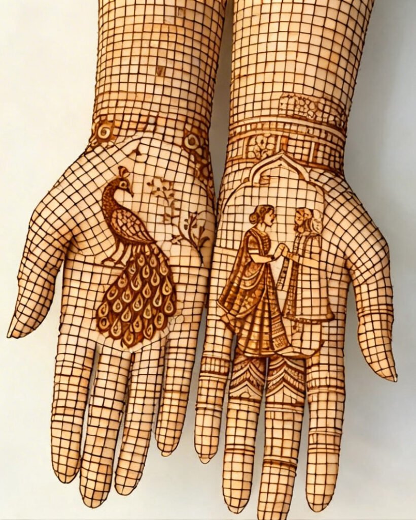 Traditional Indian mehndi design on palms with classic patterns