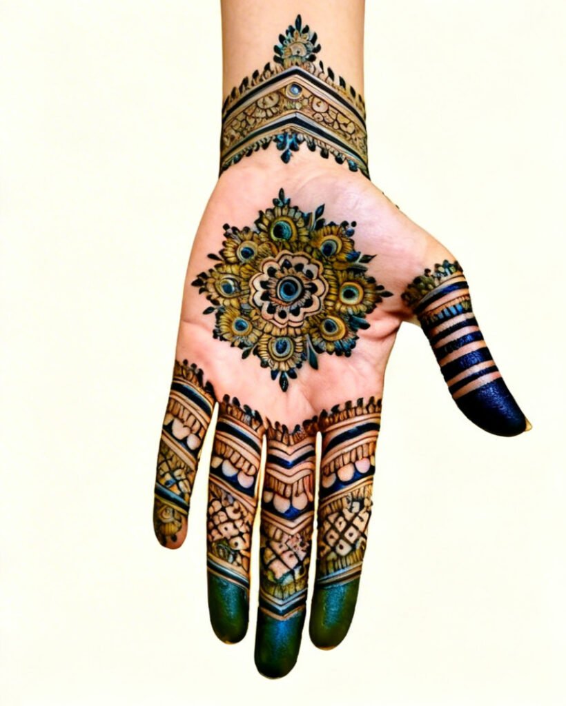 Mehndi paste drying on hands during the waiting stage