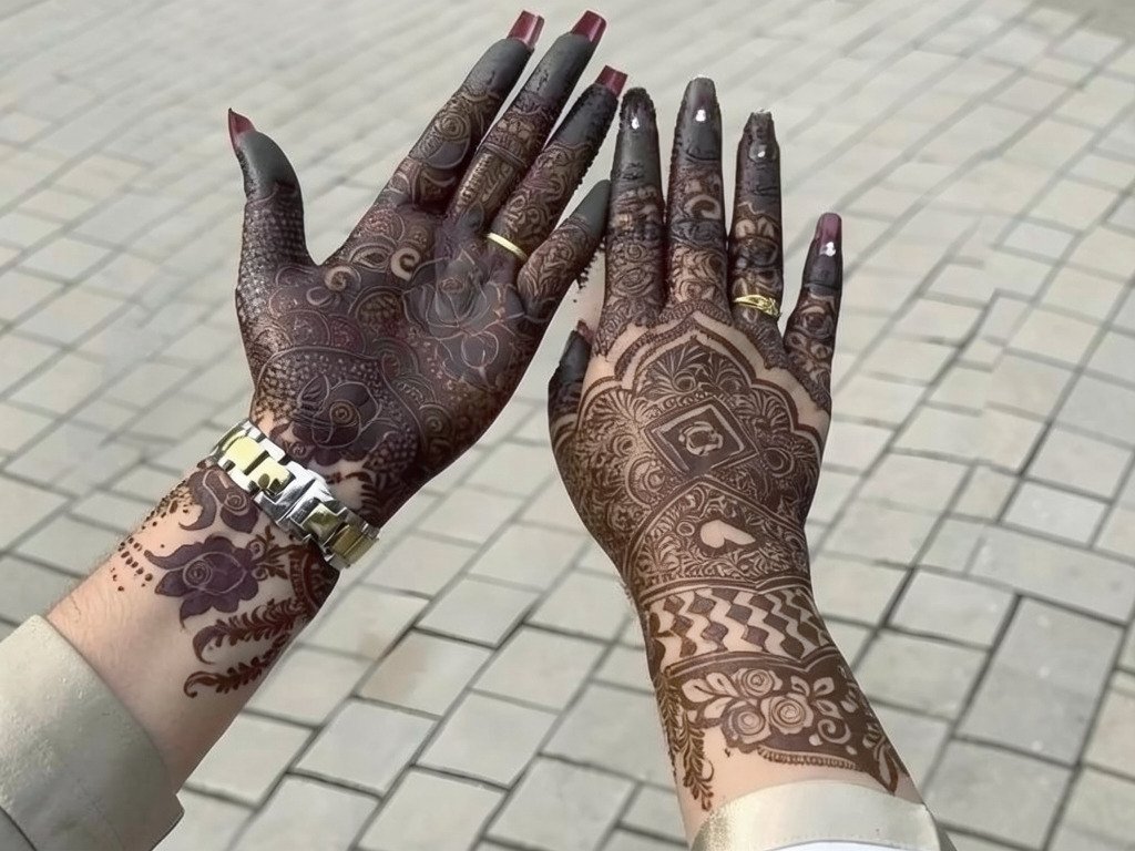 Traditional Indian mehndi design on palms with classic patterns