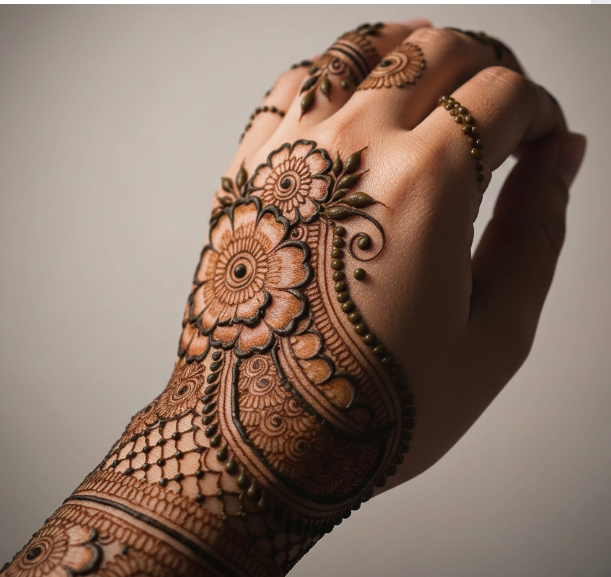 simple mehndi design flower front hand