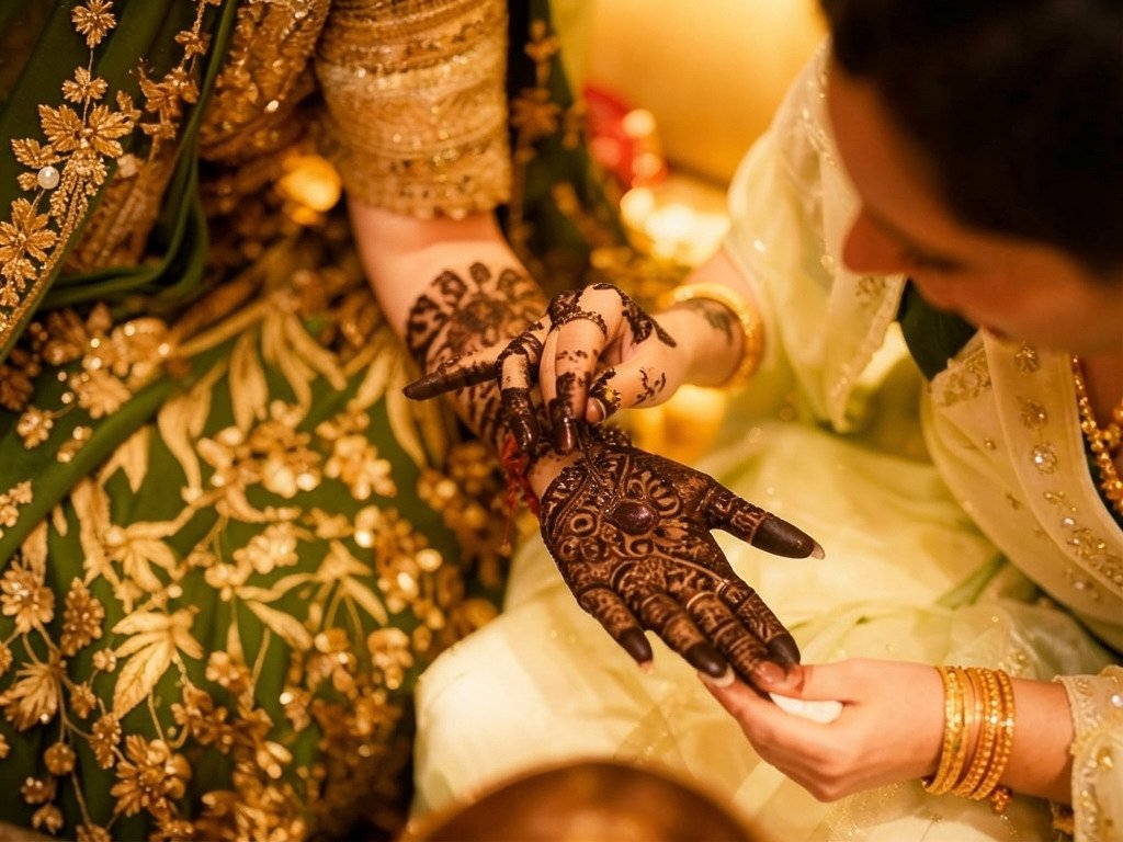 Mehndi paste drying on hands during the waiting stage